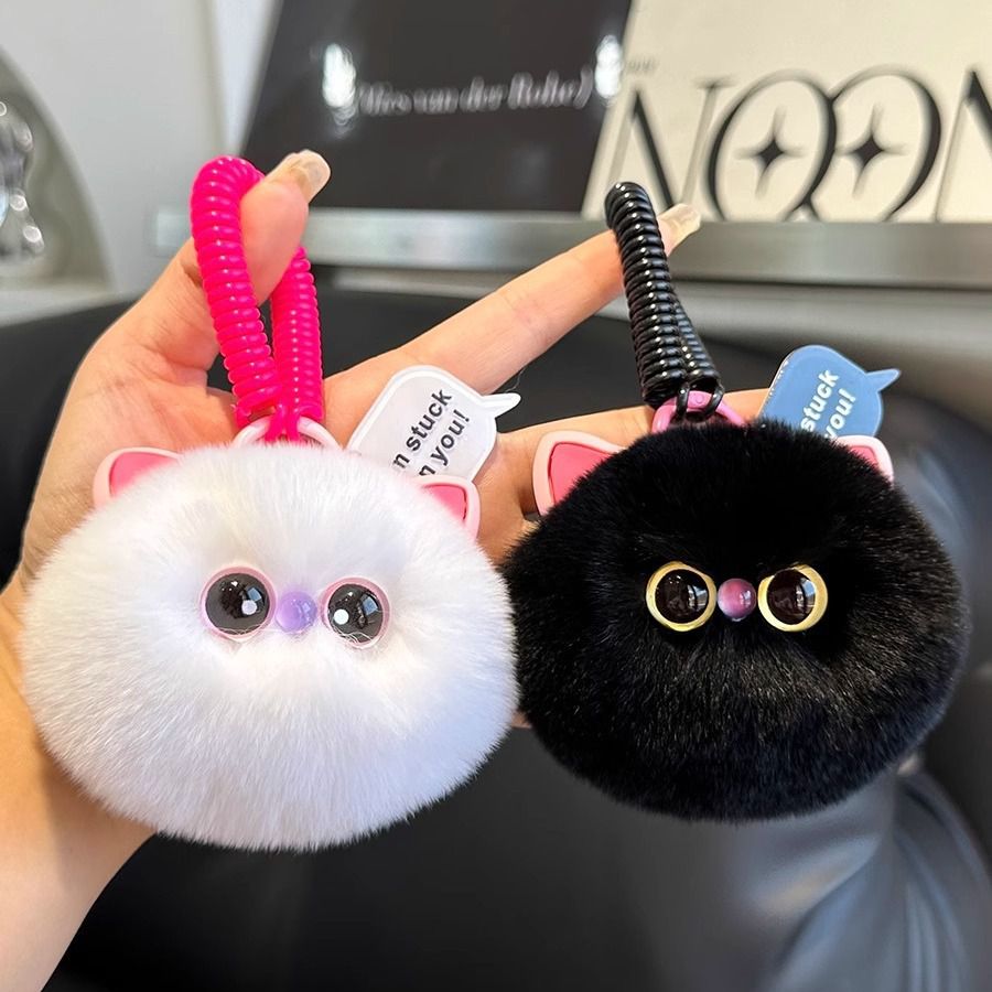 Ultra-Soft Real Rex Rabbit Fur Cat Keychain Cute Fluffy Pom Pom Bag Charm