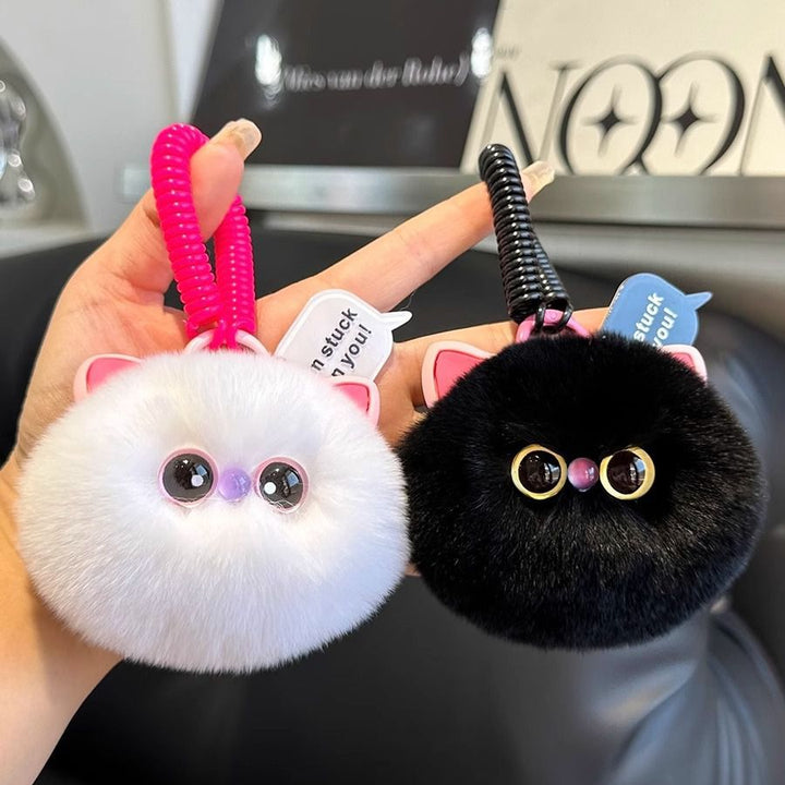Ultra-Soft Real Rex Rabbit Fur Cat Keychain Cute Fluffy Pom Pom Bag Charm