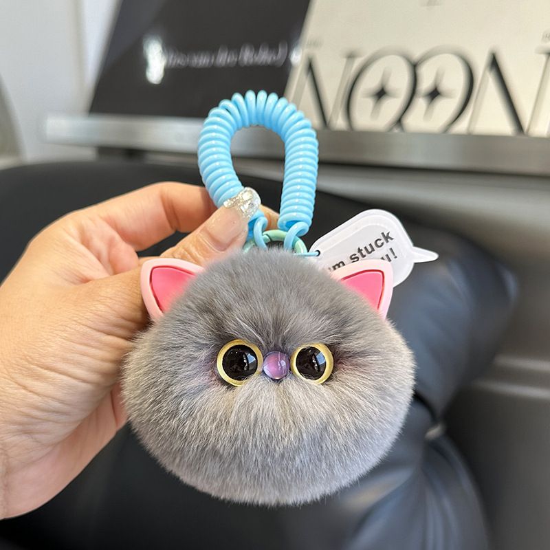 Ultra-Soft Real Rex Rabbit Fur Cat Keychain Cute Fluffy Pom Pom Bag Charm
