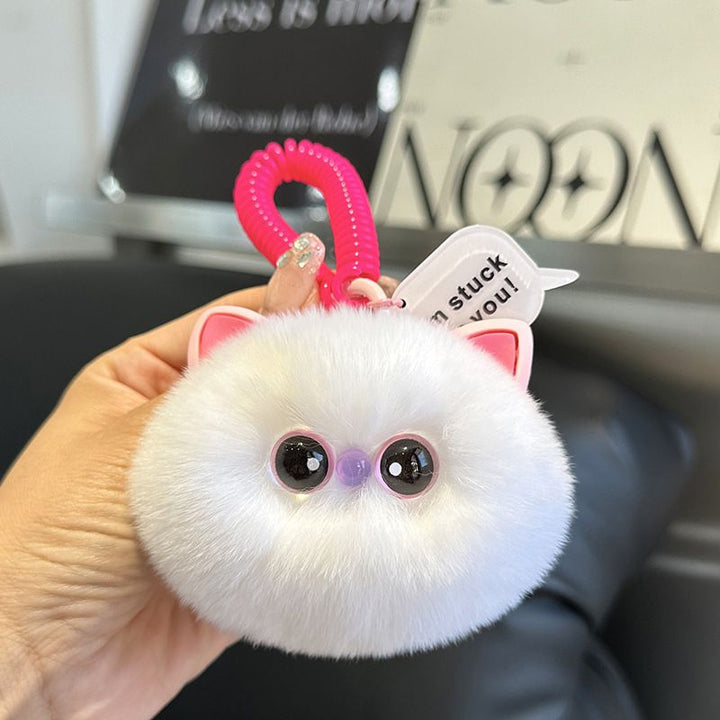 Ultra-Soft Real Rex Rabbit Fur Cat Keychain Cute Fluffy Pom Pom Bag Charm