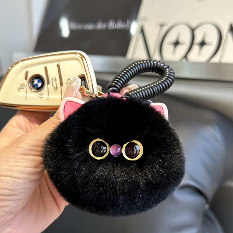 Ultra-Soft Real Rex Rabbit Fur Cat Keychain Cute Fluffy Pom Pom Bag Charm