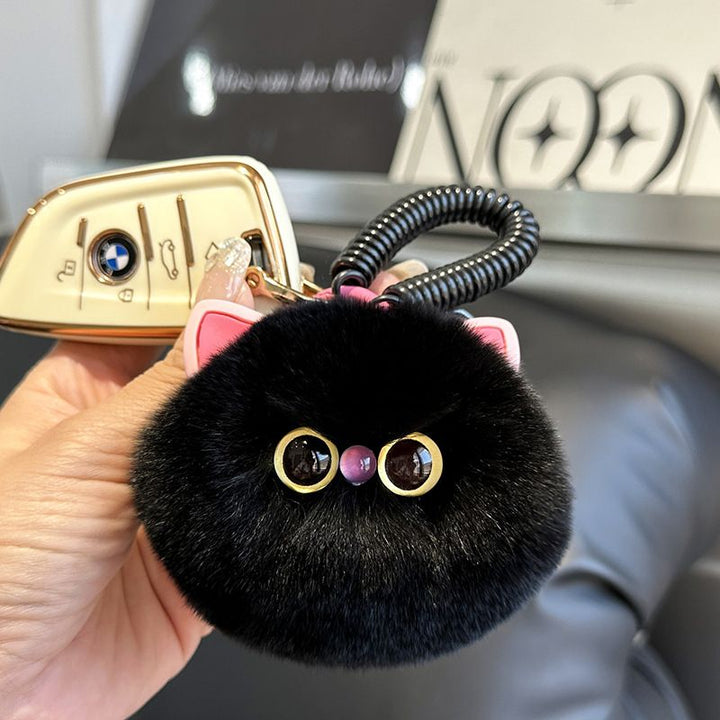 Ultra-Soft Real Rex Rabbit Fur Cat Keychain Cute Fluffy Pom Pom Bag Charm
