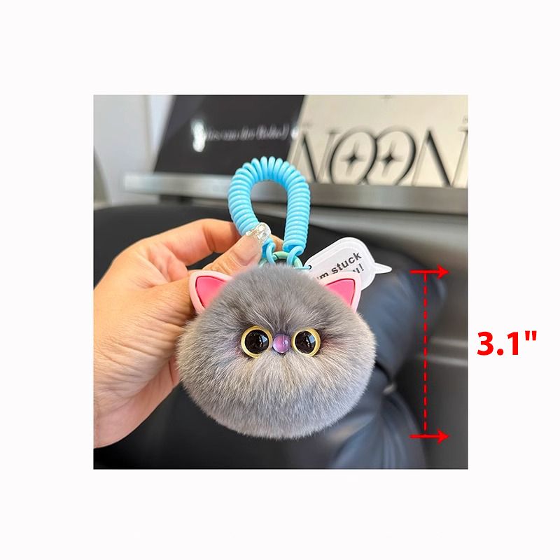 Ultra-Soft Real Rex Rabbit Fur Cat Keychain Cute Fluffy Pom Pom Bag Charm