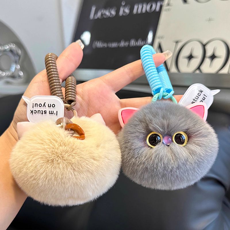 Ultra-Soft Real Rex Rabbit Fur Cat Keychain Cute Fluffy Pom Pom Bag Charm