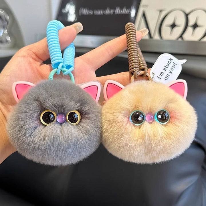 Ultra-Soft Real Rex Rabbit Fur Cat Keychain Cute Fluffy Pom Pom Bag Charm