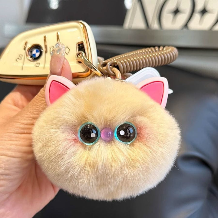 Ultra-Soft Real Rex Rabbit Fur Cat Keychain Cute Fluffy Pom Pom Bag Charm