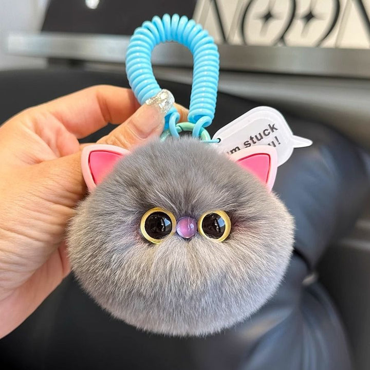 Ultra-Soft Real Rex Rabbit Fur Cat Keychain Cute Fluffy Pom Pom Bag Charm