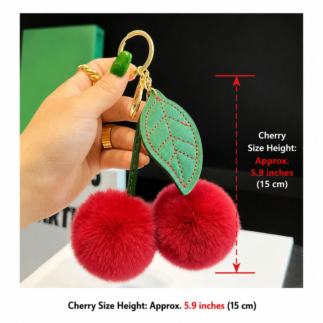Rabbit Fur Cherry Keychain Cute Pom Pom Plush Bag Car Charm