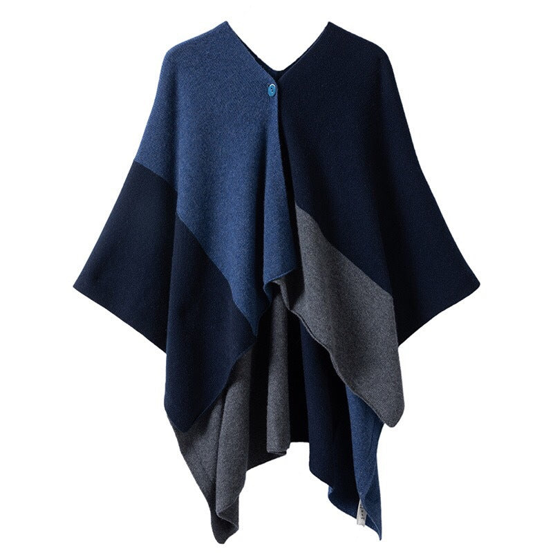 Button-up Fashion Color Block Pure Cashmere Wraps