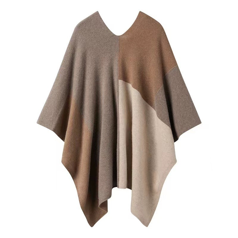 Button-up Fashion Color Block Pure Cashmere Wraps