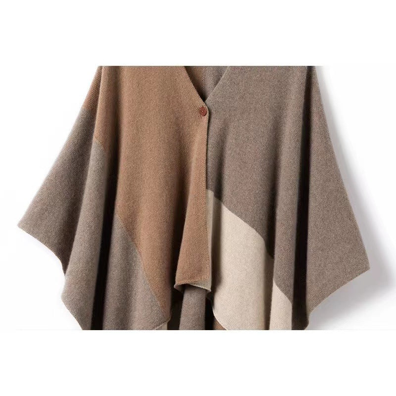 Button-up Fashion Color Block Pure Cashmere Wraps