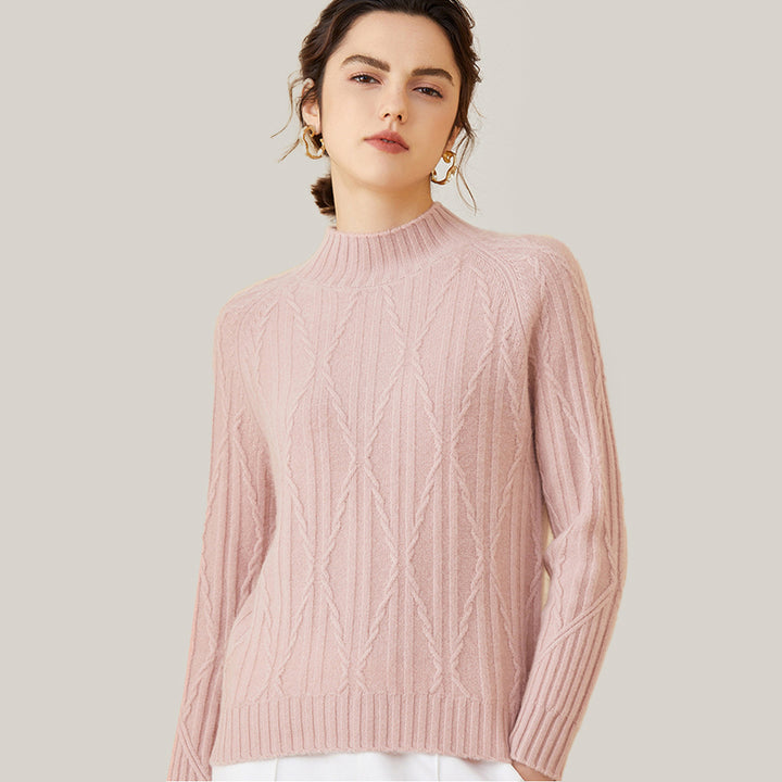 Cable Knit Cashmere Mock Neck Sweater For Women CP031