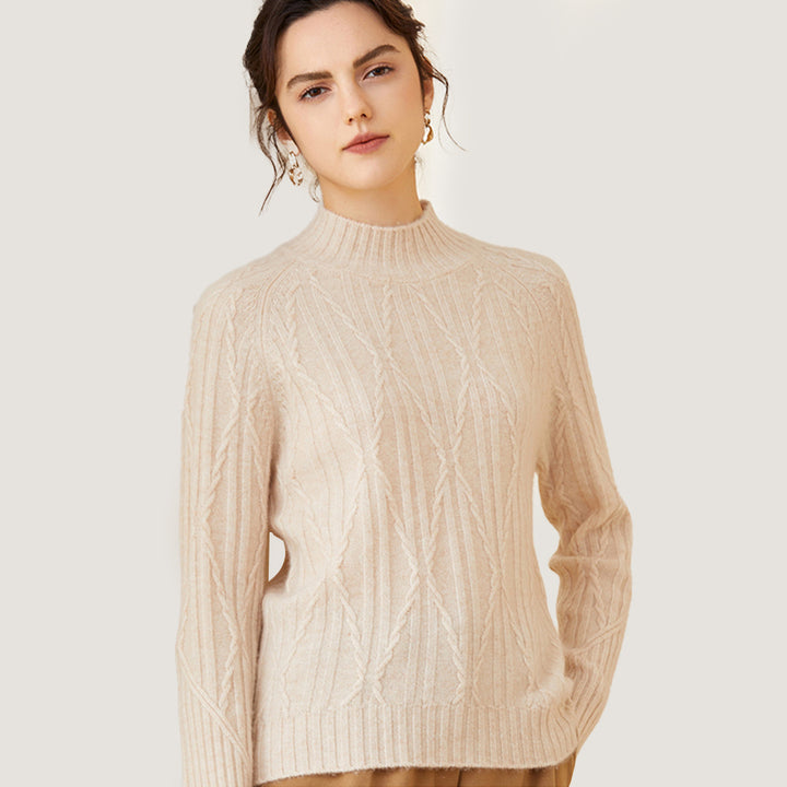 Cable Knit Cashmere Mock Neck Sweater For Women CP031