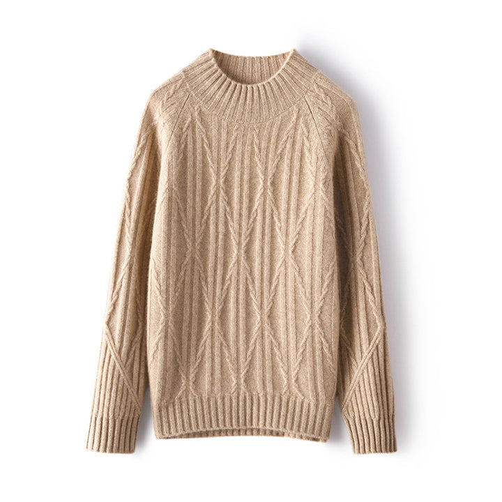 Cable Knit Cashmere Mock Neck Sweater For Women CP031