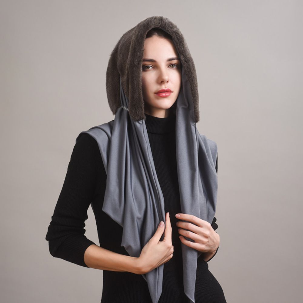 Luxury Real Mink Fur Hooded Hat with Scarf Elegant Winter Fur Hood for Women