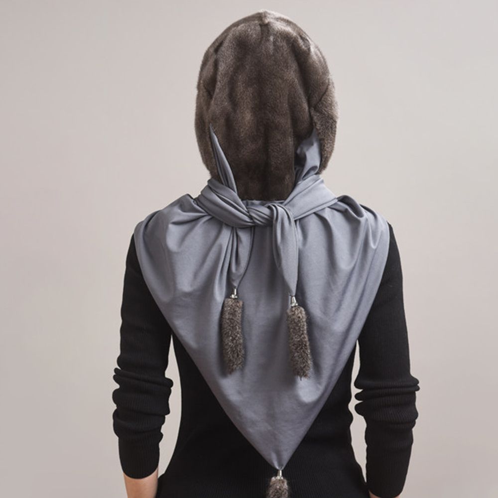 Luxury Real Mink Fur Hooded Hat with Scarf Elegant Winter Fur Hood for Women