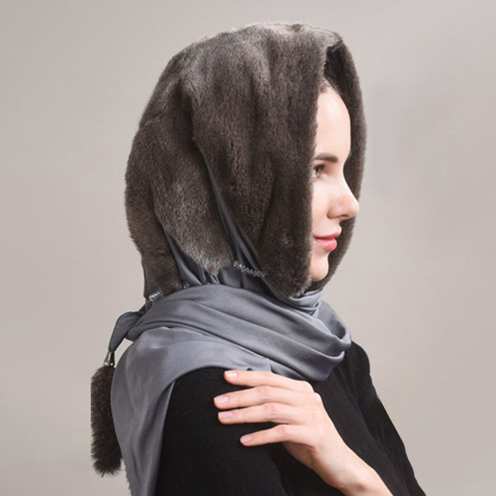 Luxury Real Mink Fur Hooded Hat with Scarf Elegant Winter Fur Hood for Women