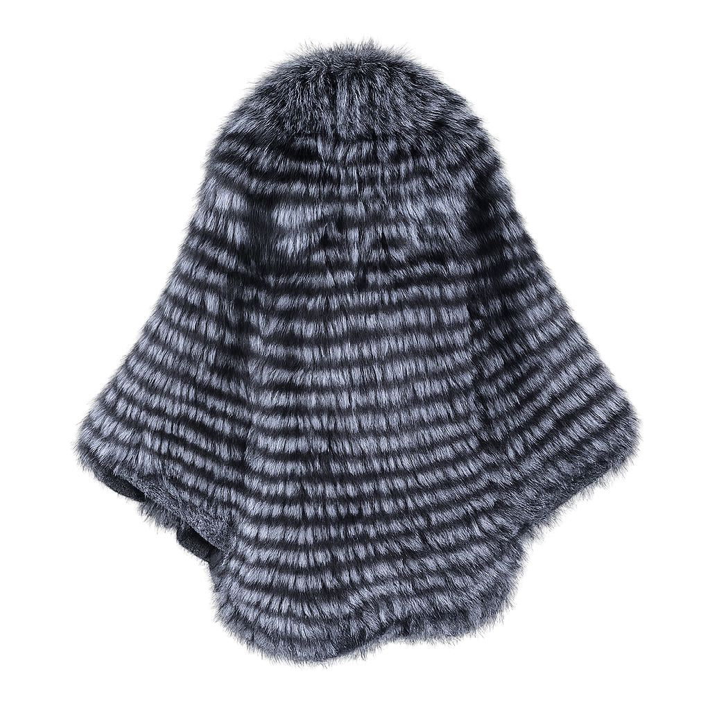 Genuine Silver Fox Fur Cape Poncho Elegant Winter Oversized Fur Shawl Wrap with Knitted Lining for Women