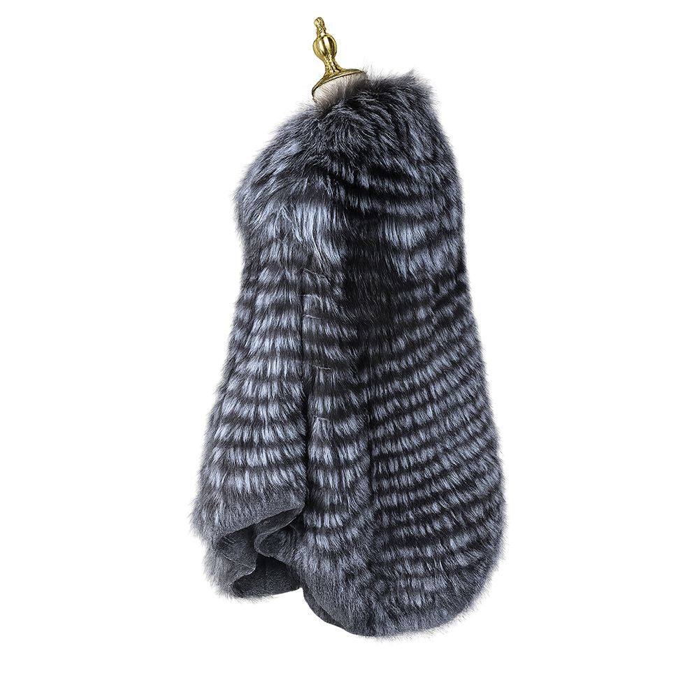Genuine Silver Fox Fur Cape Poncho Elegant Winter Oversized Fur Shawl Wrap with Knitted Lining for Women