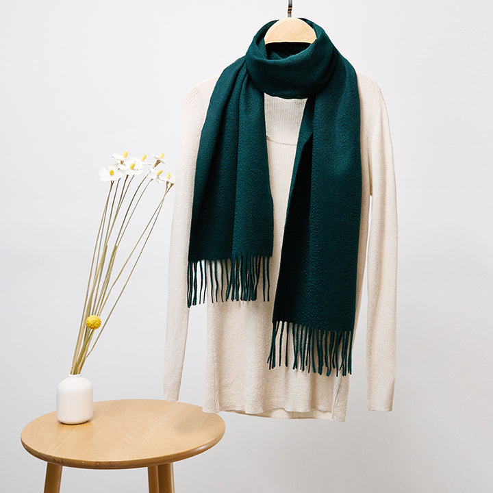 Basic Solid Color Long Cashmere Scarf with Tassels