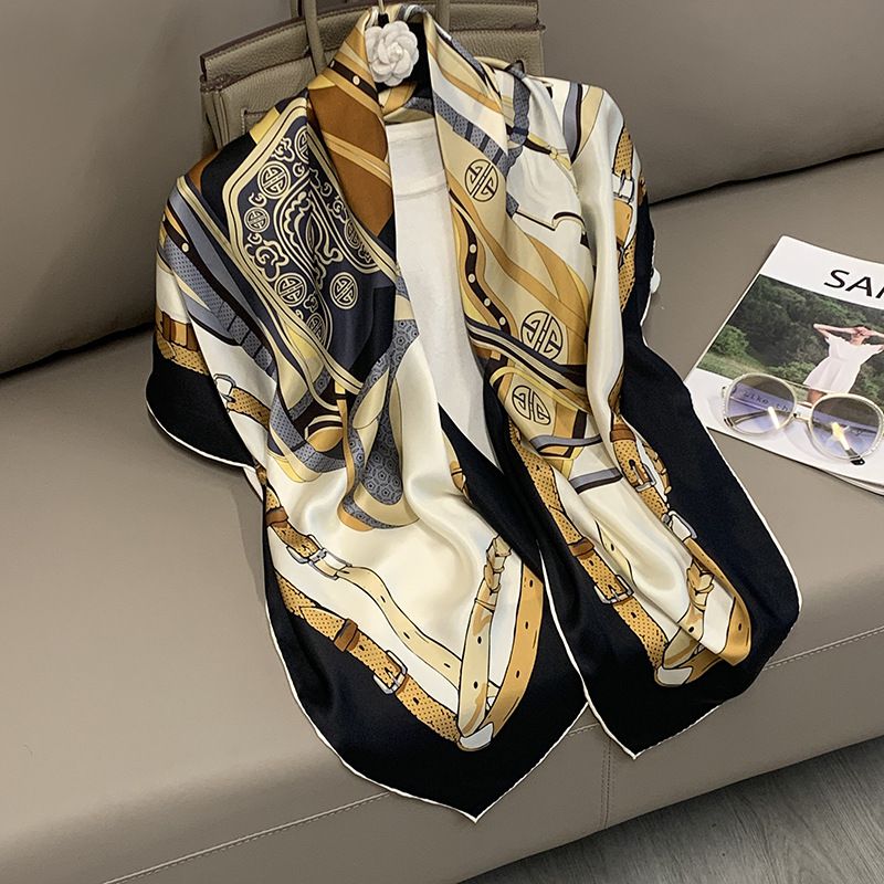 43" x 43" Printed 100% Mulberry Silk Square Scarf for Women Large Luxury Headscarf & Shawl