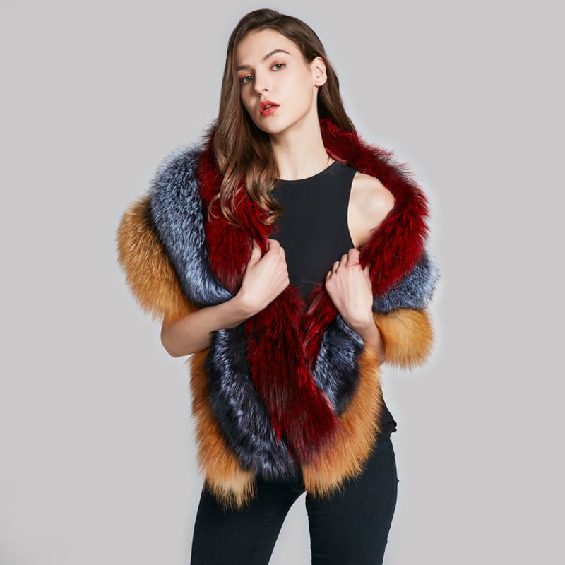 Luxury Real Fox Fur Shawl Wrap for Women Plush Evening Cape Stole