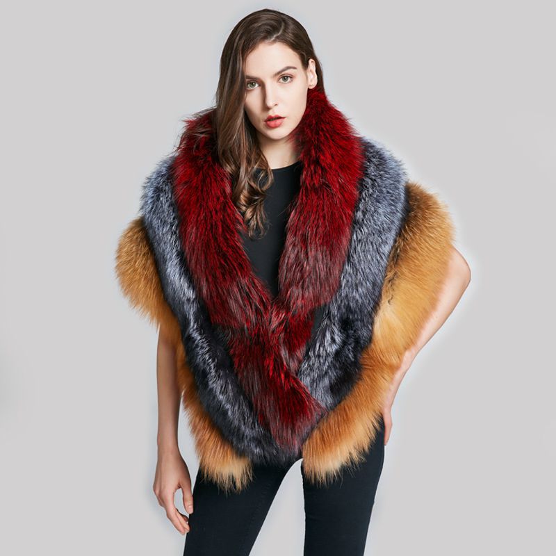 Luxury Real Fox Fur Shawl Wrap for Women Plush Evening Cape Stole