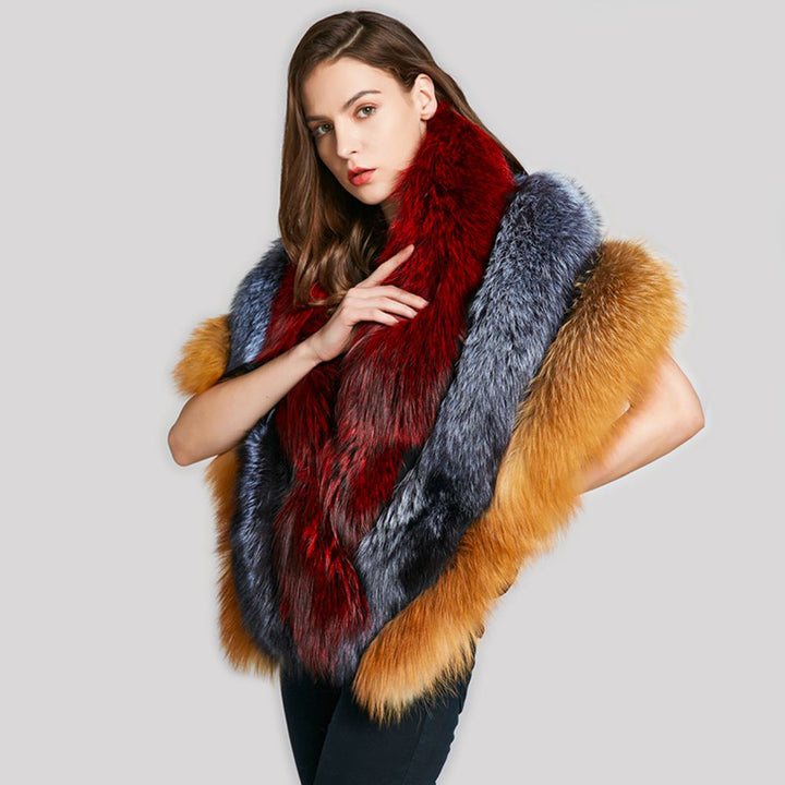 Luxury Real Fox Fur Shawl Wrap for Women Plush Evening Cape Stole