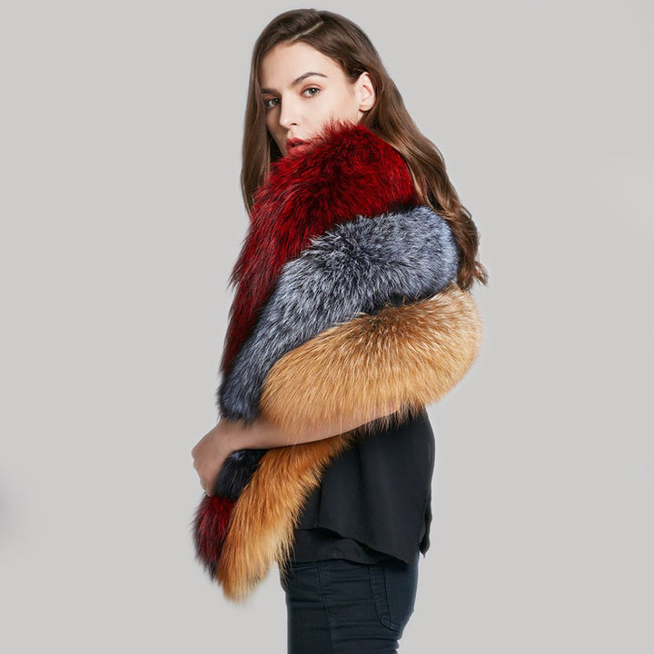Luxury Real Fox Fur Shawl Wrap for Women Plush Evening Cape Stole