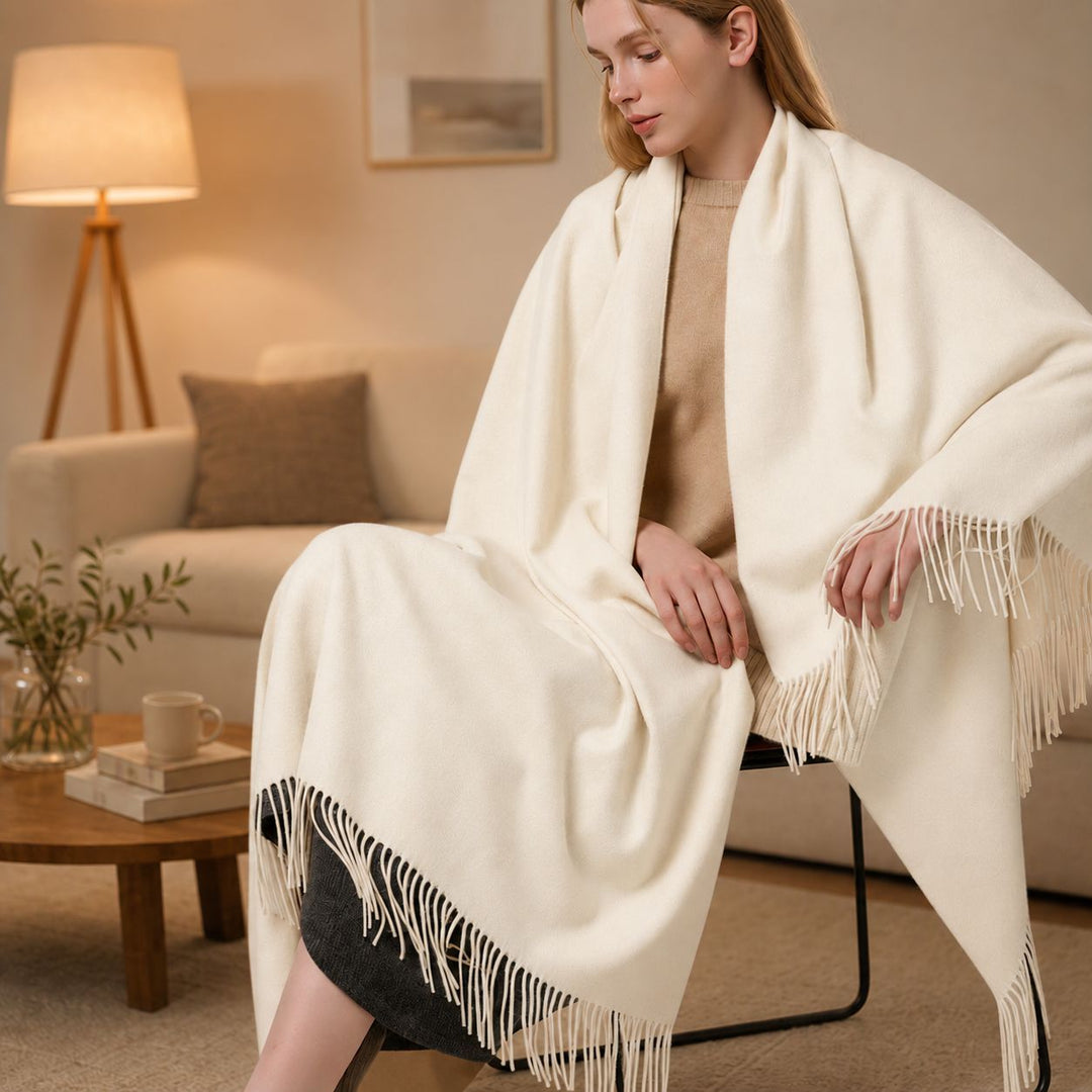 Oversized Soft Fringed 100% Cashmere Shawl Blanket Wrap for Travel