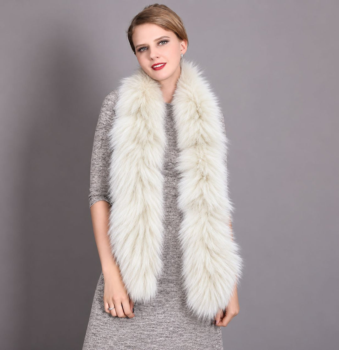 Women's Classic Long Fox Fur Scarf Long Plush Fur Stole Wrap for Women