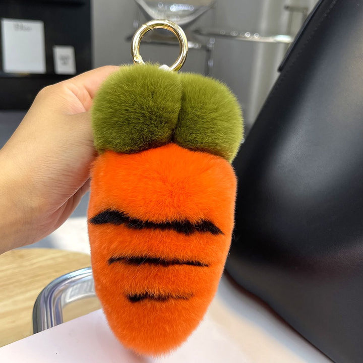 Cute Carrot Style Real Rabbit Fur Keychain Plush Fluffy Bag Charm