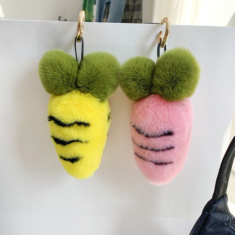 Cute Carrot Style Real Rabbit Fur Keychain Plush Fluffy Bag Charm