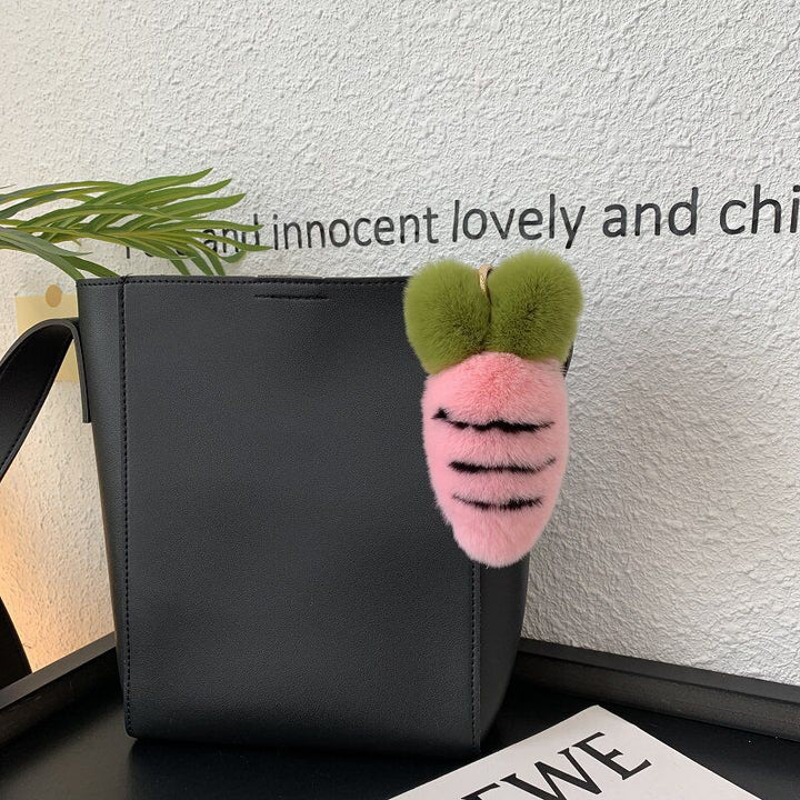 Cute Carrot Style Real Rabbit Fur Keychain Plush Fluffy Bag Charm