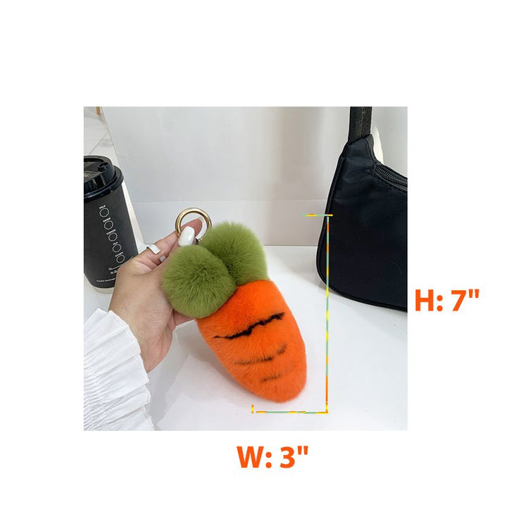 Cute Carrot Style Real Rabbit Fur Keychain Plush Fluffy Bag Charm