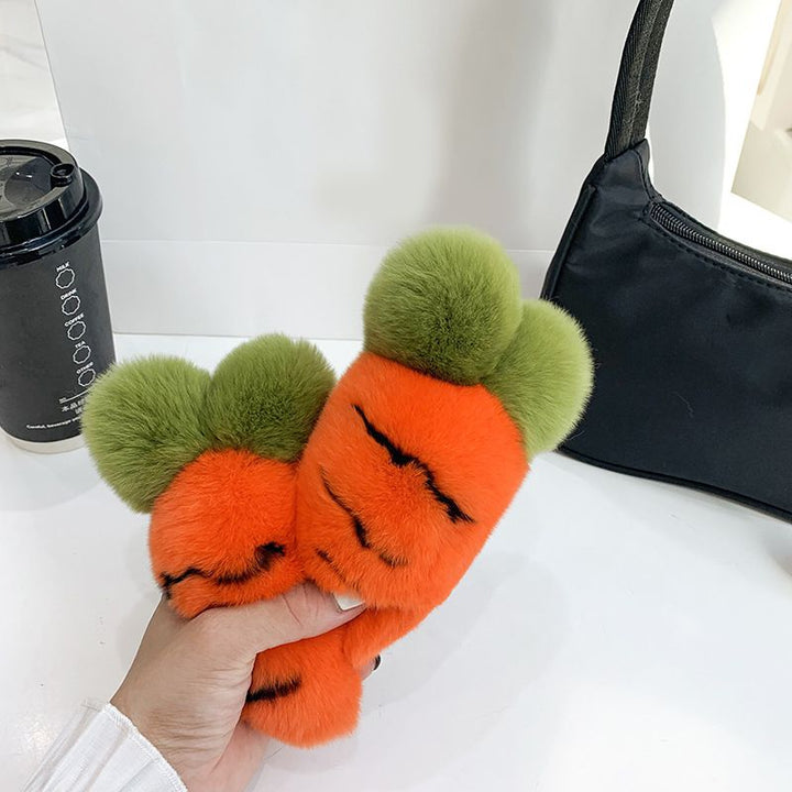 Cute Carrot Style Real Rabbit Fur Keychain Plush Fluffy Bag Charm