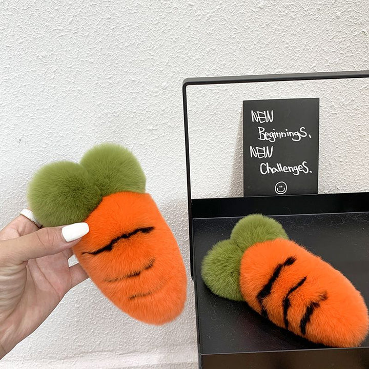 Cute Carrot Style Real Rabbit Fur Keychain Plush Fluffy Bag Charm