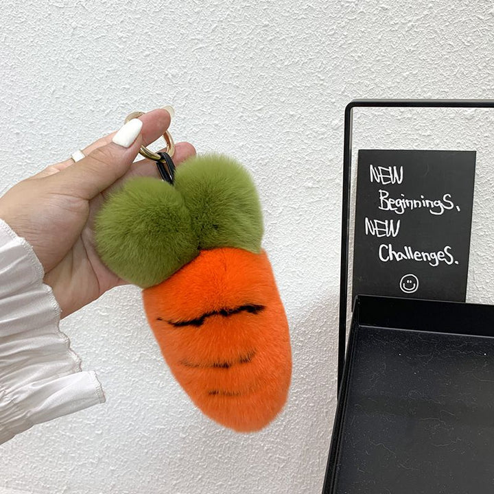 Cute Carrot Style Real Rabbit Fur Keychain Plush Fluffy Bag Charm