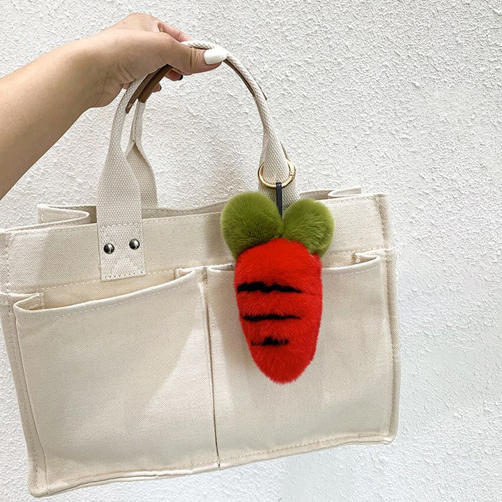 Cute Carrot Style Real Rabbit Fur Keychain Plush Fluffy Bag Charm