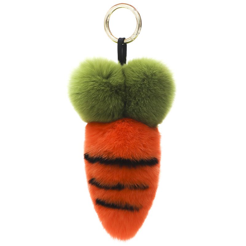 Cute Carrot Style Real Rabbit Fur Keychain Plush Fluffy Bag Charm