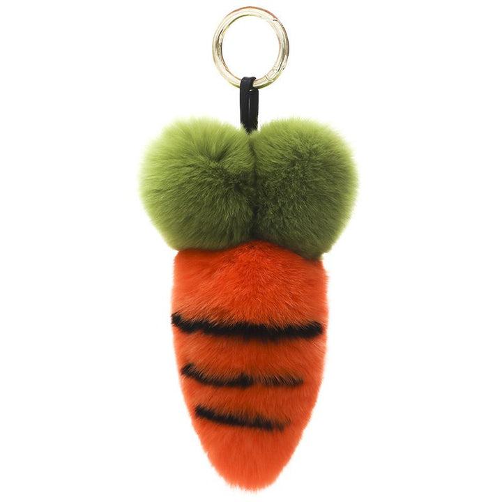 Cute Carrot Style Real Rabbit Fur Keychain Plush Fluffy Bag Charm