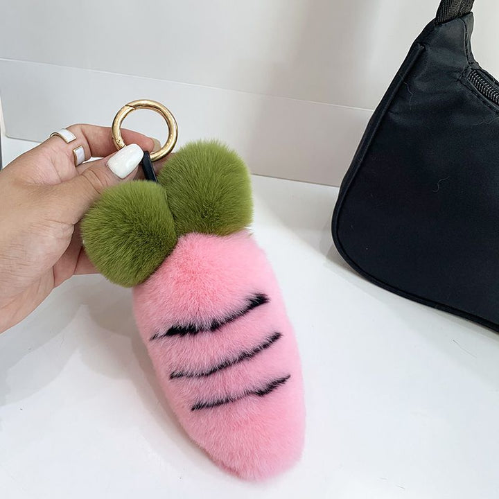 Cute Carrot Style Real Rabbit Fur Keychain Plush Fluffy Bag Charm