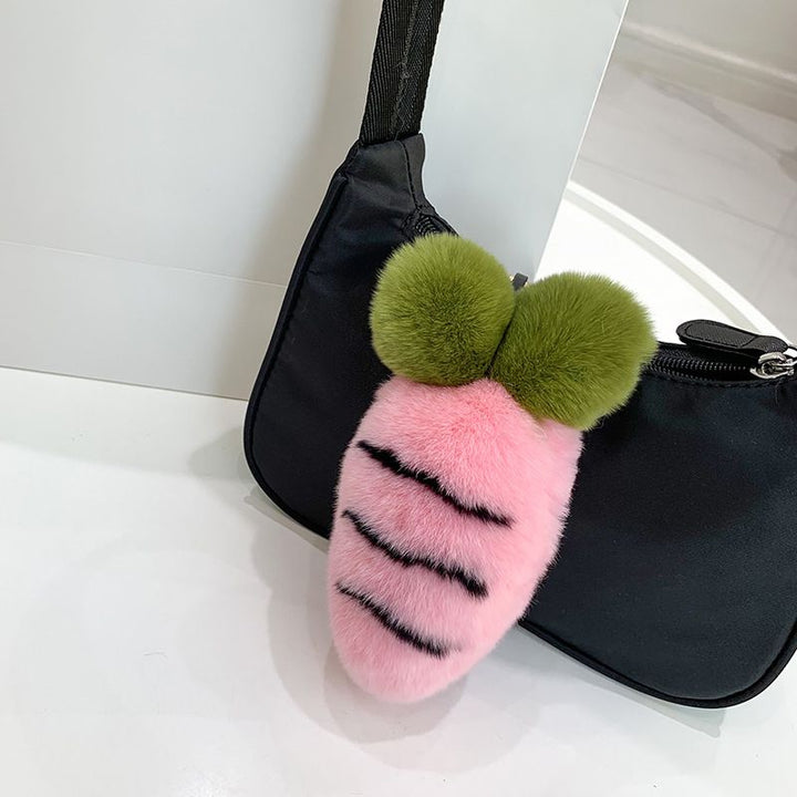 Cute Carrot Style Real Rabbit Fur Keychain Plush Fluffy Bag Charm