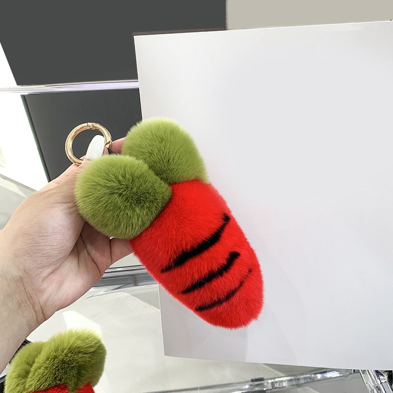 Cute Carrot Style Real Rabbit Fur Keychain Plush Fluffy Bag Charm
