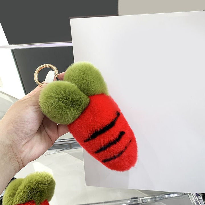Cute Carrot Style Real Rabbit Fur Keychain Plush Fluffy Bag Charm