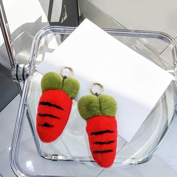 Cute Carrot Style Real Rabbit Fur Keychain Plush Fluffy Bag Charm