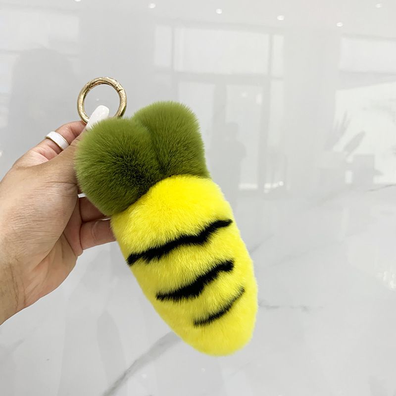 Cute Carrot Style Real Rabbit Fur Keychain Plush Fluffy Bag Charm