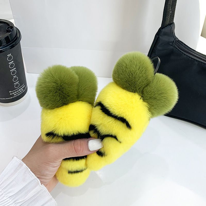 Cute Carrot Style Real Rabbit Fur Keychain Plush Fluffy Bag Charm