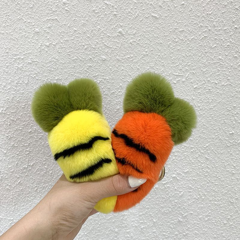 Cute Carrot Style Real Rabbit Fur Keychain Plush Fluffy Bag Charm