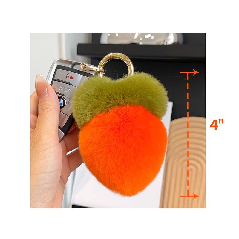 Cute Carrot Real Rabbit Fur Car Keychain Soft Plush Pom-Pom Bag Charm